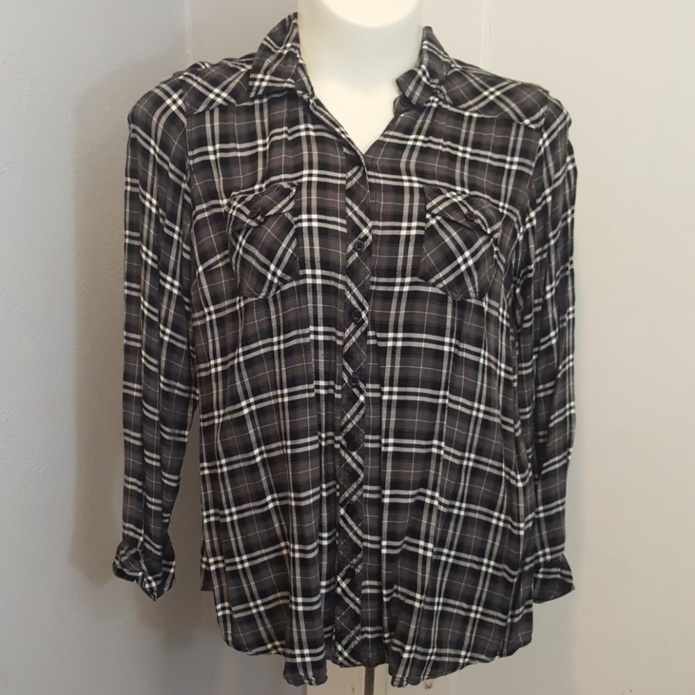 Torrid Black & White Plaid Button Down - 2